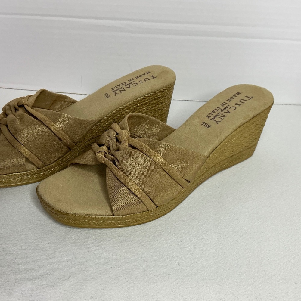 Tuscany by Easy Street Gold Metallic Wedge Sandals Made in Italy Womens 11W - Picture 5 of 9